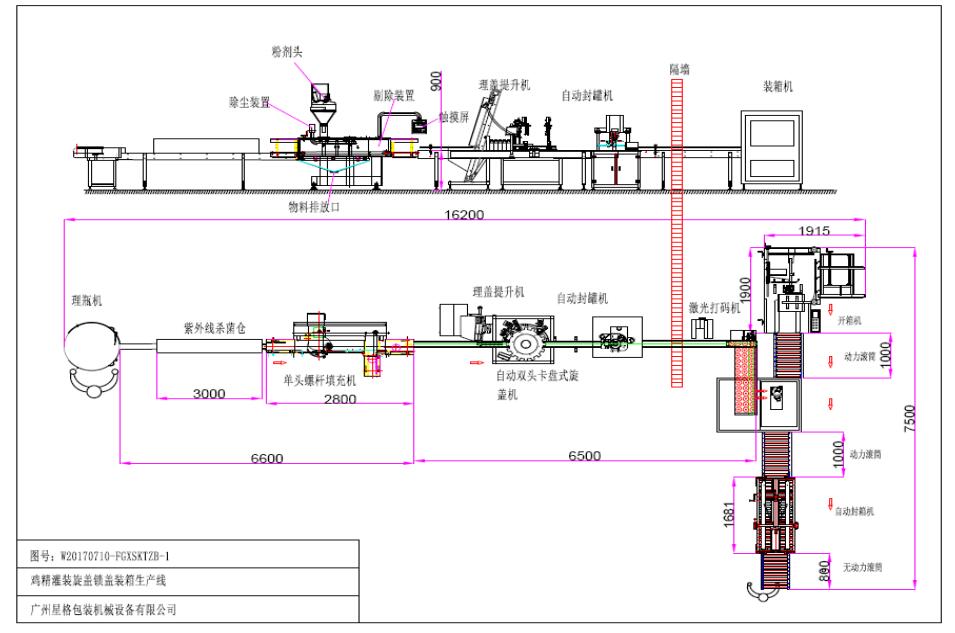 鸡精灌装旋盖锁盖装箱生产线(图1)